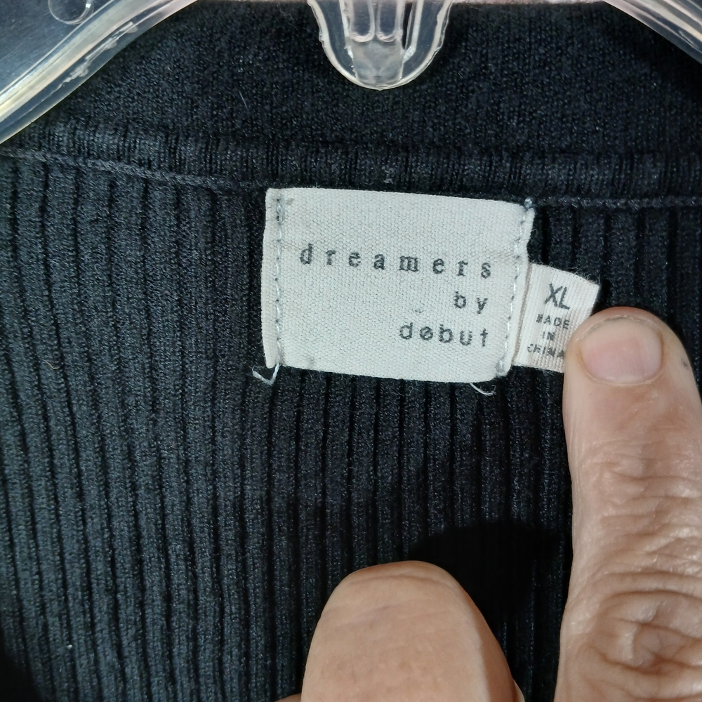 Dreamers By Debut Ribbed Long Sleeve Collared Crop Top In Jet Black Size XL NWOT - Picture 4 of 6